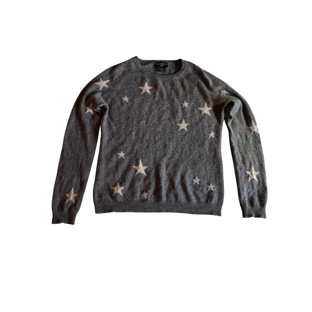 Sutton Studio Cashmere Star Print Sweater Gray Crewneck Pullover Large
